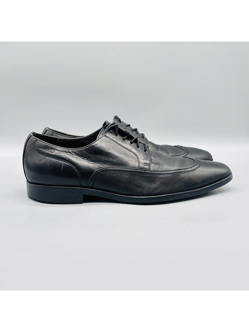 BOSS Hugo Boss Shoes Mens 9 Black Leather Oxford Lace Up Dress Apron Toe Formal